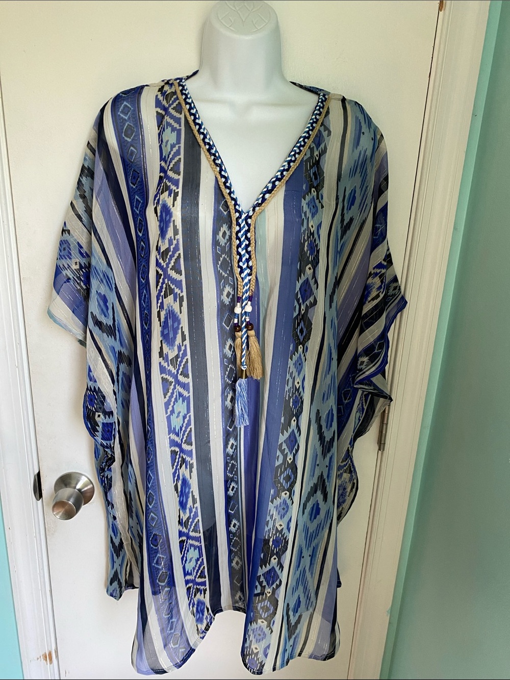 Seasalt Society Blue & Cream Printed Boho swimsuit cover NWT